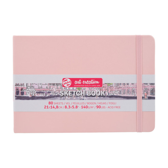 A5 Hardbound Sketchbook, Pastel Pink Cover, 80 Sheets