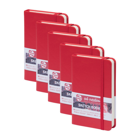 Hardbound Red Cover Sketchbooks, 3.5 x 5.5, 80 Sheets, Pack of 5