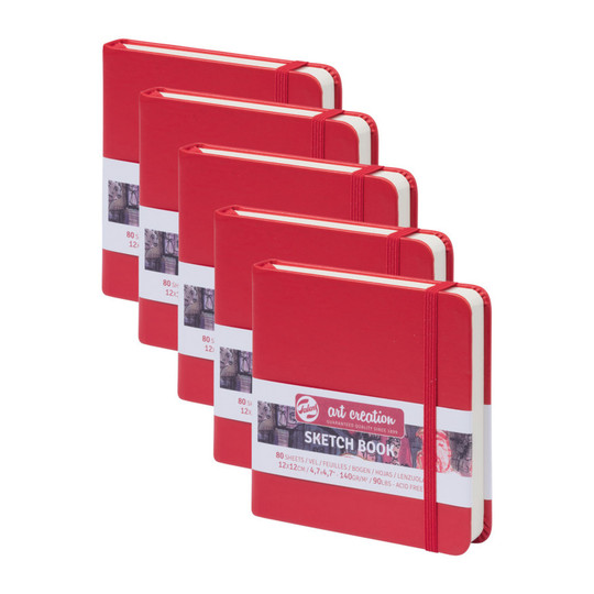 Red Cover Sketchbook, 4.7 x 4.7 in., 80 Sheets, Pack of 5