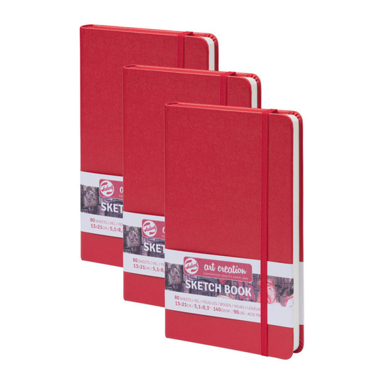 Red Cover Sketchbooks, 80 Sheets, 5.1 x 8.3 Inches, Pack of 3