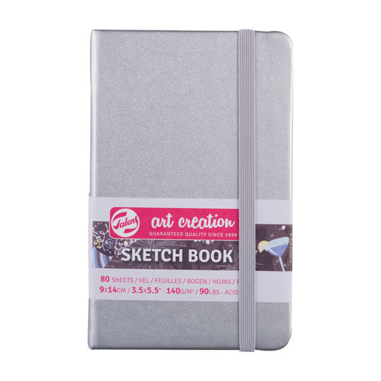 Hardbound Sketchbook, 80 Sheets, Shiny Silver Cover, 3.5 x 5.5 Inches