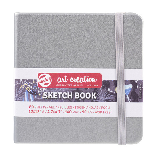 Hard-Bound Sketchbook with Shiny Silver Cover, 4.72 x 4.72 in.