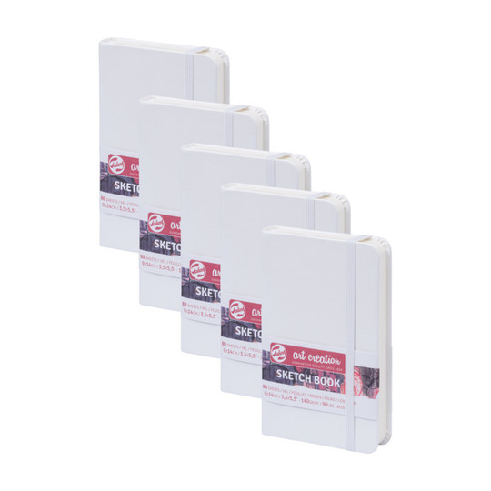 Hardbound Sketchbooks, 3.5 x 5.5, White Cover, Pack of 5