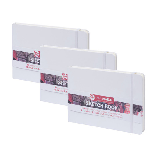 A5 Hardbound Sketchbooks, 80 Pages, White Cover, Pack of 3