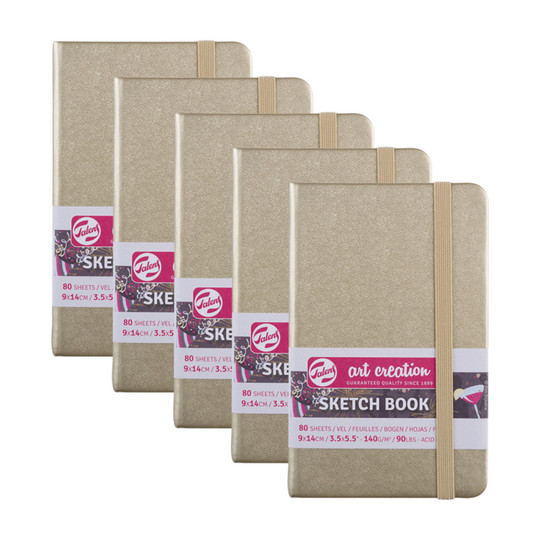Hardbound Sketchbook, 80 Sheets, 3.5 x 5.5 in., White Gold Cover, 5-Pack