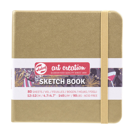 Hardbound Sketchbook, 80 Sheets, 90 lb Paper, 4.72 x 4.72 in., White Gold Cover