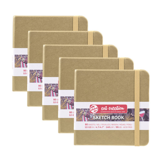 White Gold Cover Sketchbooks, 4.7 x 4.7 in., 80 Sheets, Pack of 5