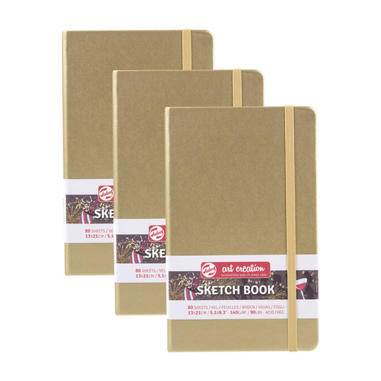 Hardbound Cream-Paper Sketchbooks with White Gold Covers, 5.1 x 8.3 in., 3-Pack