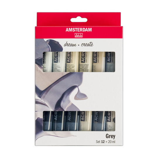 Assorted Greys Acrylic Paint Set, 12 x 20 mL