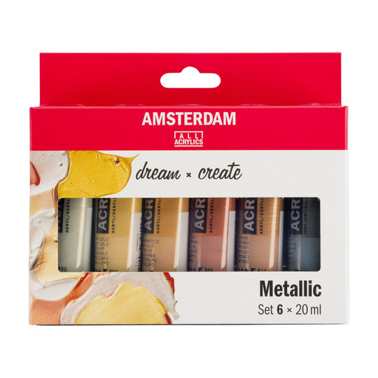 Metallic Acrylic Paint Set, 6 Colors, 20 mL Tubes