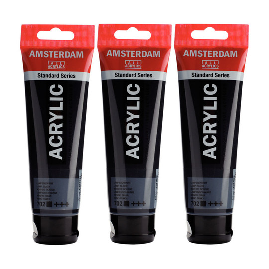 Lamp Black Acrylic Paint, 120 mL Tubes, Pack of 3