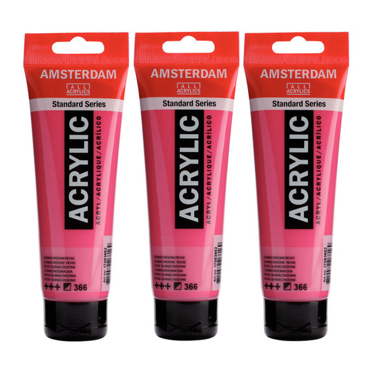 Standard Acrylic Paint, Quinacridone Rose 366, 120 mL Tubes, Pack of 3