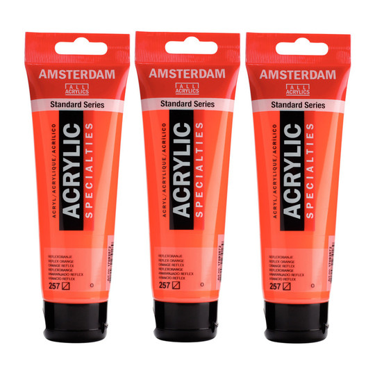 Reflex Orange 257 Standard Acrylic Paint, 120 mL Tubes, Pack of 3