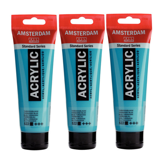 Turquiose Blue 522 Standard Acrylic Paint, 120 mL Tubes, Pack of 3