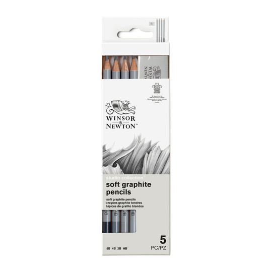 Soft Graphite Pencil and Eraser Set, 5 Pieces