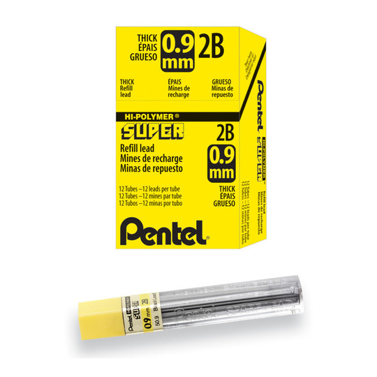 0.9mm 2B Mechanical Pencil Lead Refills, 15 Leads per Tube, 12 Tubes per Box