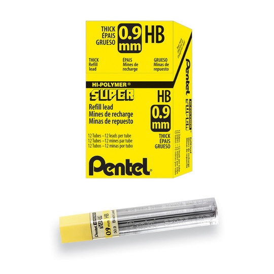 0.9 mm HB Mechanical Pencil Lead Refills, 15 Leads per Tube, 12 Tubes