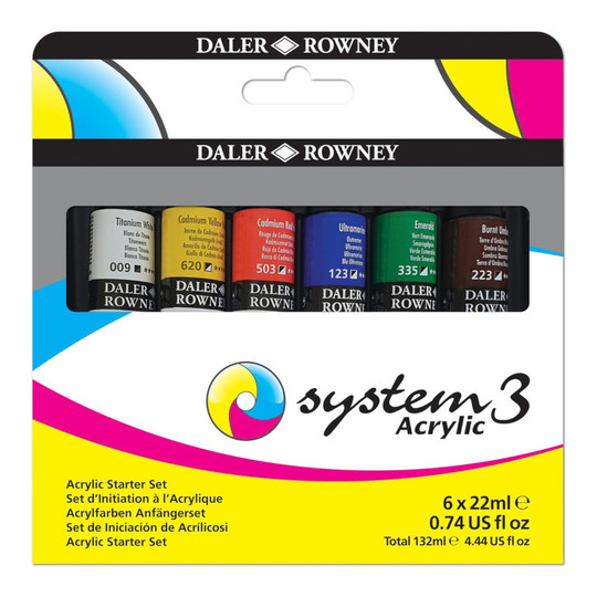 System3 Acrylic Paint Starter Set, Assorted Colors, 22ml, 6-Pack