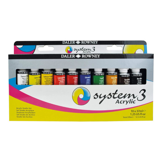 System3 Acrylic Paint Studio Set, Assorted Colors, 37 mL, 10-Pack