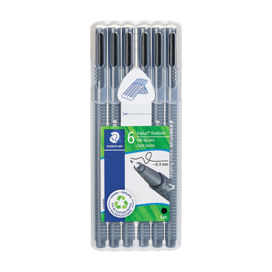 Black Superfine 0.3 mm Fineliner Pens, 6-Pack