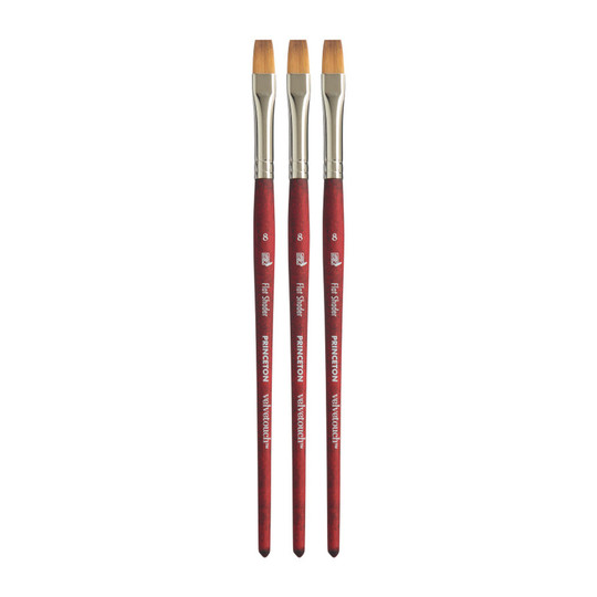 Synthetic Flat Shader Paintbrushes, Scarlet, Size 8, 3-Pack