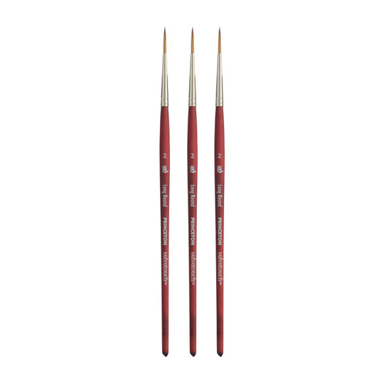 Synthetic Long Round Mixed Media Paintbrushes, Scarlet, Size 2, Pack of 3