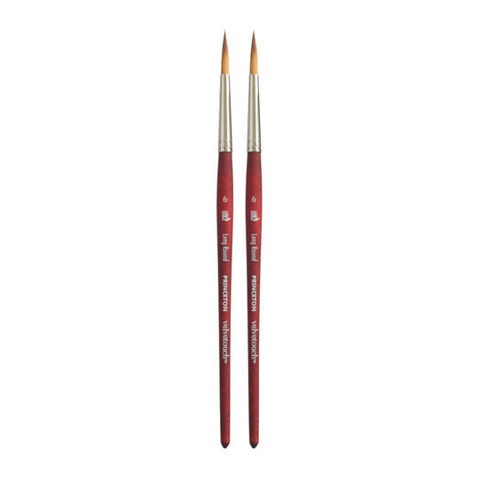 Velvetouch Size 6 Long Round Synthetic Mixed Media Paintbrushes, Scarlet, 2-Pack