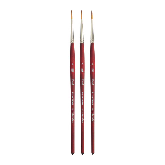 Round Synthetic-Bristle Mixed-Media Paintbrush, Size 2, Scarlet, 3-Pack