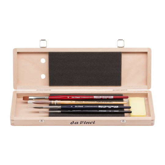 Assorted Watercolor Brush Set with Wooden Box and Brush Soap