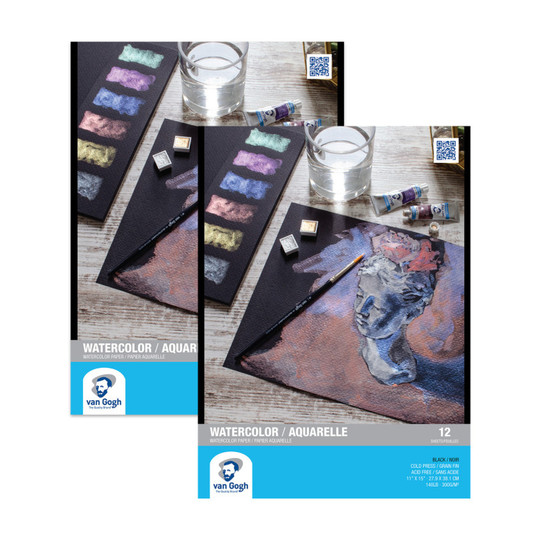 Black Cold Press Watercolor Paper Pads, 11 x 15 in., 12 Sheets, Pack of 2