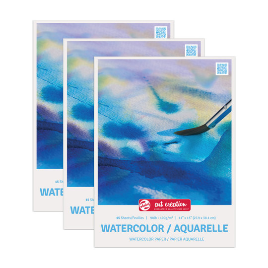 Cold Press Watercolor Paper Pad, 11 x 15, 15 Sheets, Pack of 3