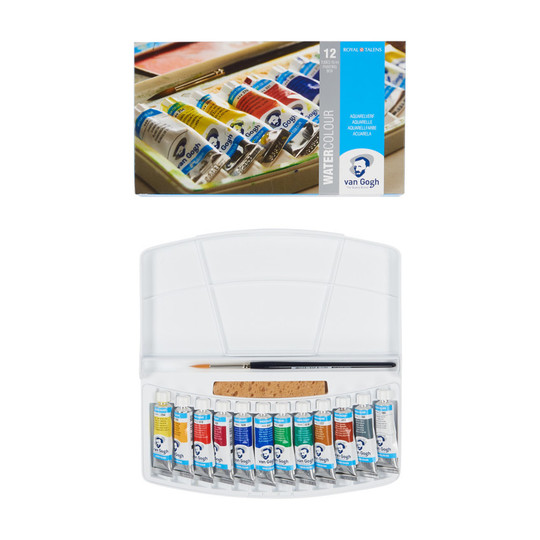 12-Color Watercolor Tube Set with Brush and Sponge