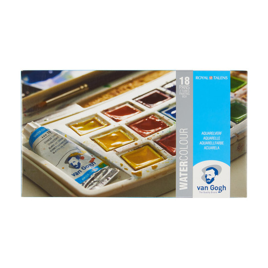 18-Pan Watercolor Pocket Box Set with Brush and Sponge