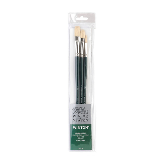 Long-Handle Oil Paint Brush Set, 3 Pieces