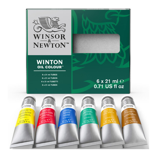 Winton Intro Oil Color Paint Set, Assorted Colors, 21 mL Tubes, 6 Pack