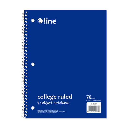 Blue College-Ruled 1-Subject Spiral Notebook, 70 Sheets