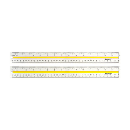 Clear Acrylic Reading Ruler with Yellow Tinted Guide, 15 in., 2-Pack