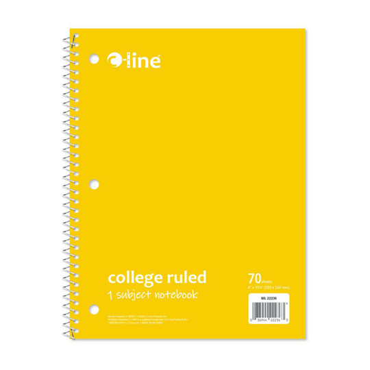 Yellow College-Ruled 1-Subject Spiral Notebook, 70 Sheets