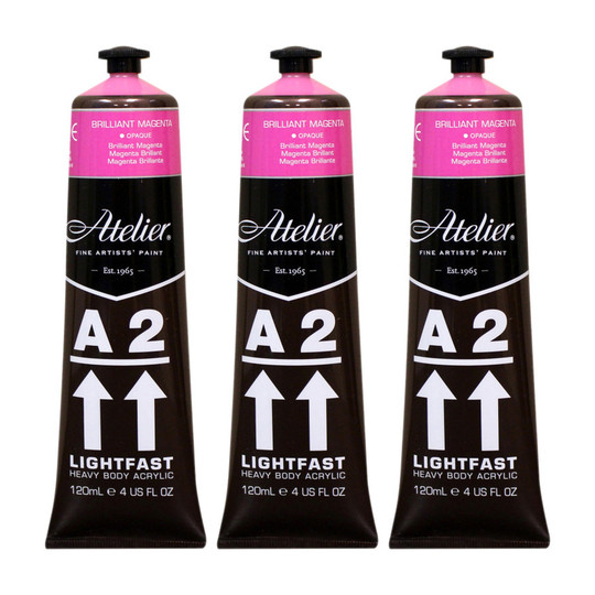 Heavy Body Lightfast Acrylic Paint, Brilliant Magenta, 4 oz. Tubes, Pack of 3