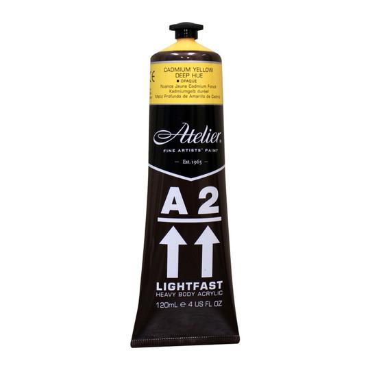 A2 Heavy Body Lightfast Artist Acrylic Paint, Cadmium Yellow Deep Hue, 4 oz.