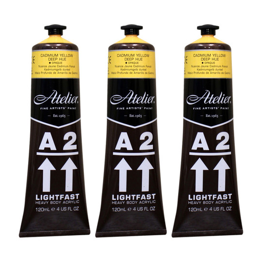 Heavy Body Lightfast Acrylic Paint, Cadmium Yellow Deep Hue, 4 oz., Pack of 3