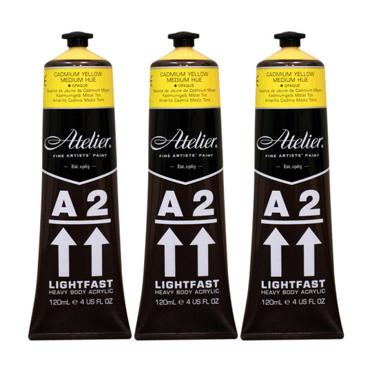 Heavy Body Lightfast Acrylic Paint, Cadmium Yellow Medium Hue, 4 oz. Tubes, Pack of 3