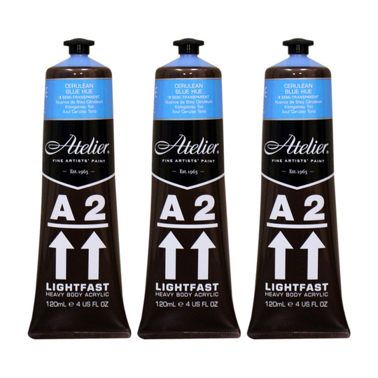 Heavy Body Lightfast Artist Acrylic Paint, Cerulean Blue Hue, 4 oz., Pack of 3