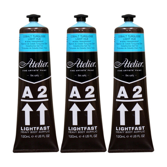 Heavy Body Lightfast Acrylic Paint, Cobalt Turquoise Light Hue, 4 oz., Pack of 3