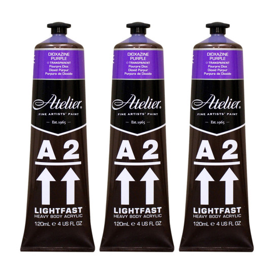 Heavy Body Lightfast Artist Acrylic Paint, Dioxazine Purple Hue, 4 oz. Tubes, Pack of 3