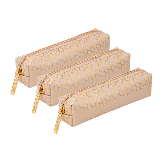 Taupe Faux Leather Pencil Cases with Gold Zipper, 3-Pack