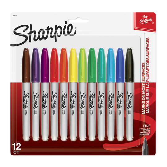 Fine Point Permanent Markers, Assorted Colors, 12 Pack