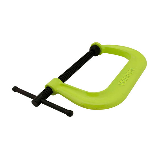 High-visibility yellow drop-forged C-clamp with deep throat