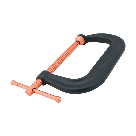 Drop-forged spark-duty C-clamp with copper-plated spindle