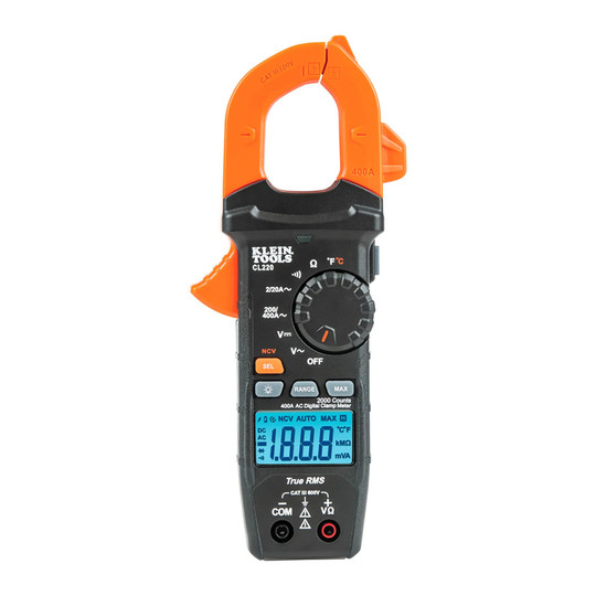 Digital clamp meter with clamp jaw and backlit display